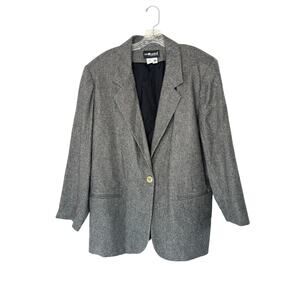 Vintage Gray Preppy Academia Single Button Oversized Wool Blend Blazer Size 20W